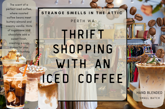 Thrift shopping with an iced coffee